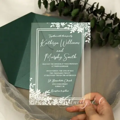 White Printed Floral Acrylic Wedding Invitations / Card